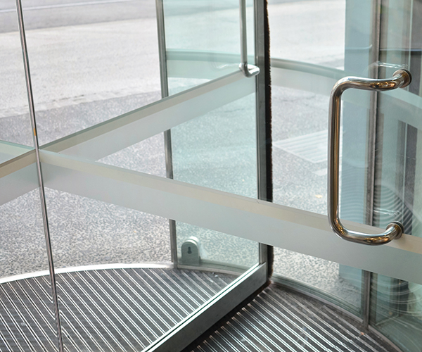 Automatic revolving doors at a business centre entrance