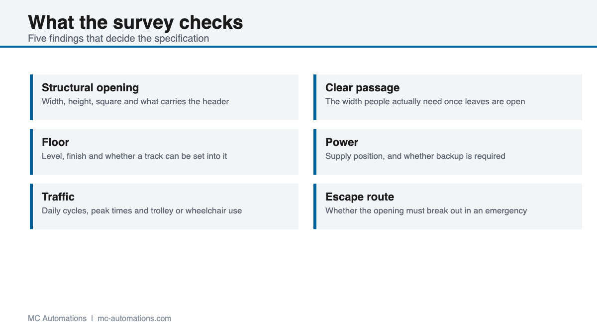 Automatic door installation survey checks on site