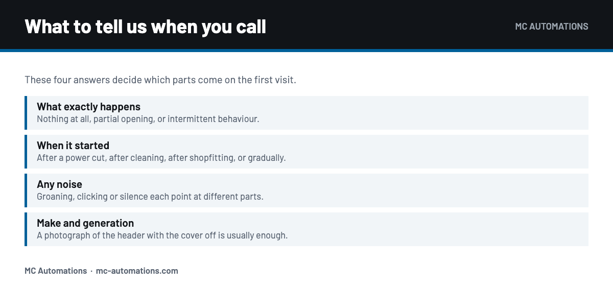 What to report when booking an automatic door repair