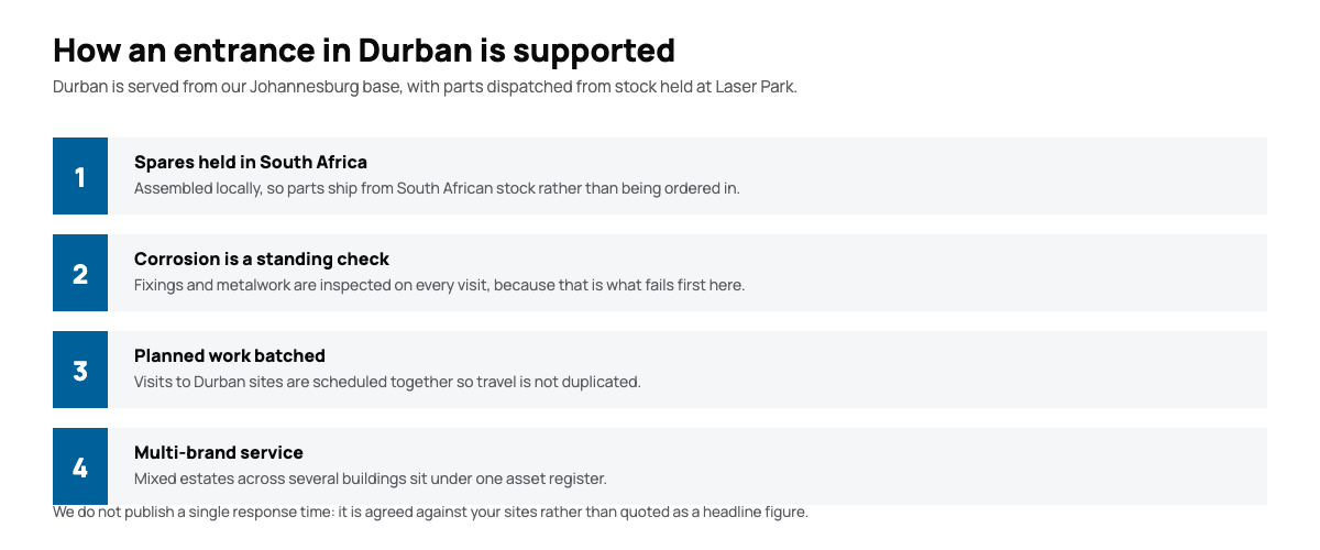 Diagram of how automatic door installations in Durban are supported