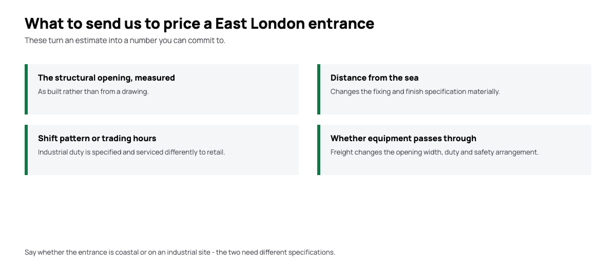 Diagram of the information needed to quote an automatic door in East London