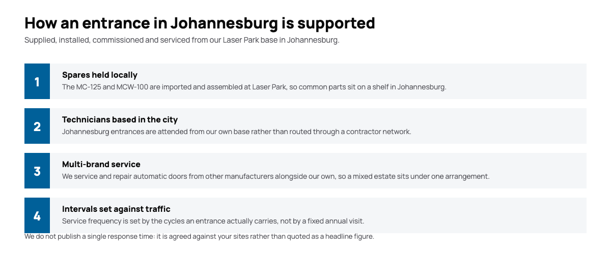 Diagram of how automatic door installations in Johannesburg are supported