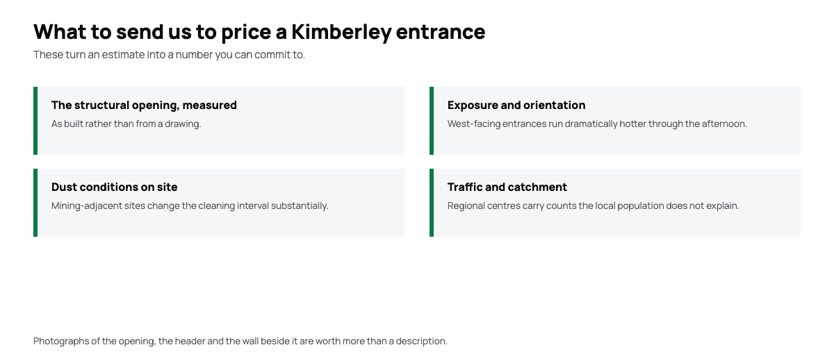 Diagram of the information needed to quote an automatic door in Kimberley