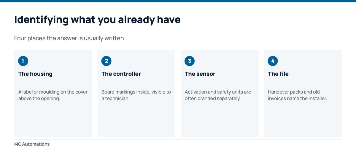 How to identify which automatic door brands are installed