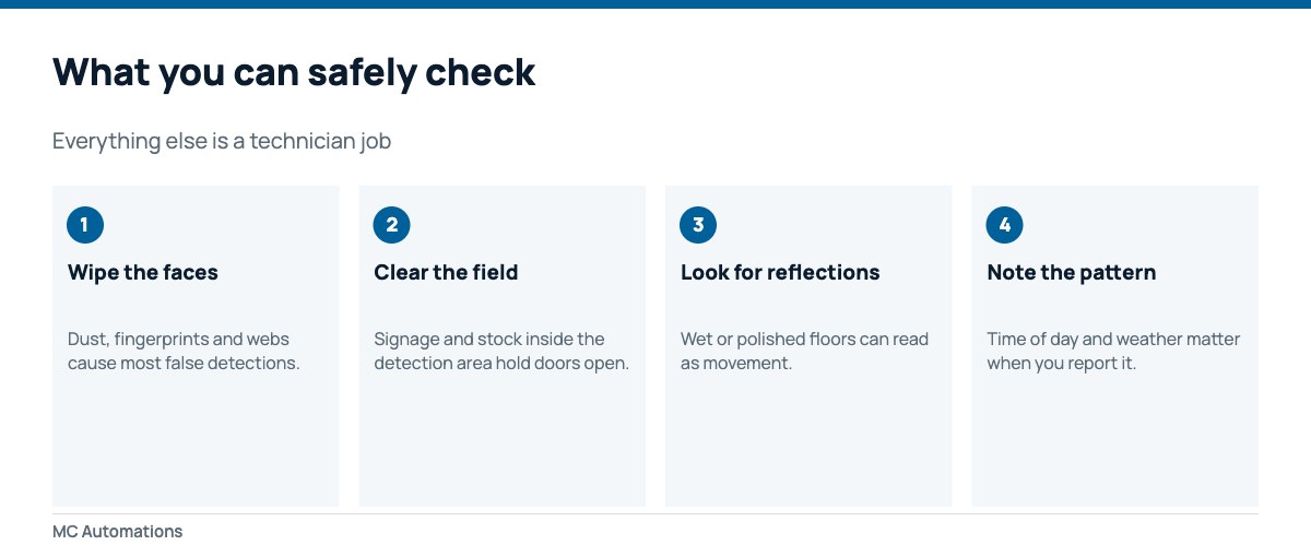 Safe checks when an automatic door sensor is not working
