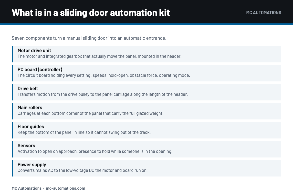 Components in a sliding door automation kit